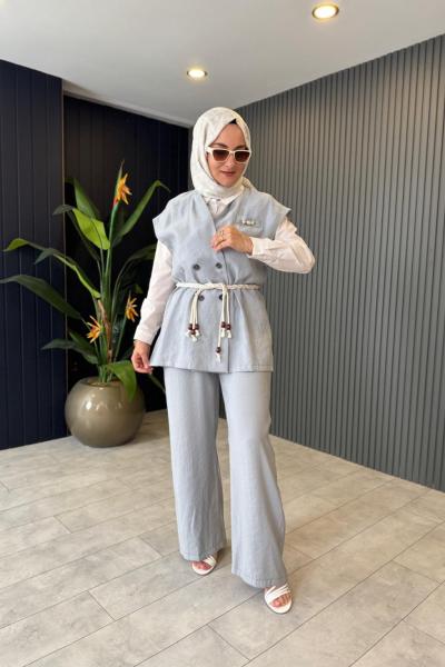 Levidor Yelekli Pantolonlu Takım Gri