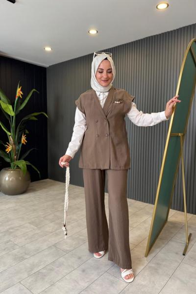 Levidor Yelekli Pantolonlu Takım Kahve