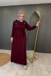Omuz Detaylı Elbise Bordo