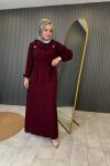 Omuz Detaylı Elbise Bordo