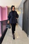 Omuzu Ve Kolu Ribana Detaylı Kısa Ceket Lacivert