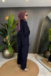 Önden Düğmeli Pantolonlu Tunik Takım Lacivert