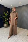 Önden Düğmeli Pantolonlu Tunik Takım Camel