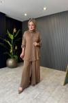 Önden Düğmeli Pantolonlu Tunik Takım Camel