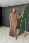 Önden Düğmeli Pantolonlu Tunik Takım Camel