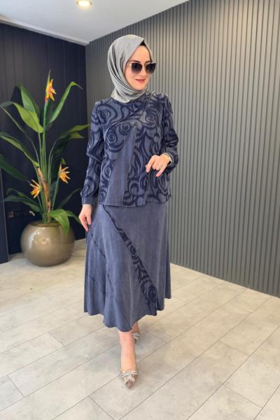 Önü Fermuar Detaylı Qupra Takım Lacivert