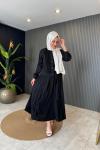 Önü Güpür Eteği Şeritli Takım Siyah