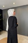 Önü Güpür Eteği Şeritli Takım Siyah