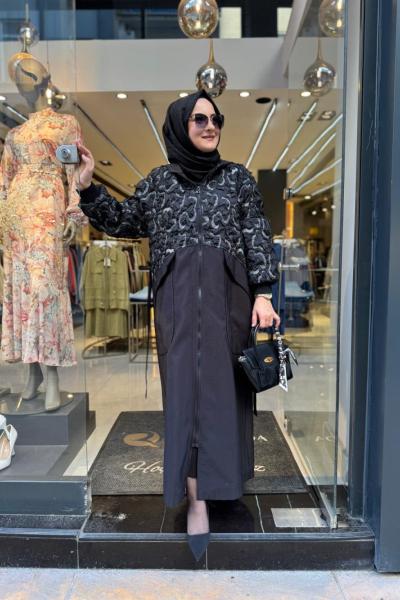 Önü Kapitone Trençkot Siyah