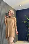 Önü V Mink Detaylı Triko Tunik Camel