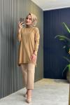 Önü V Mink Detaylı Triko Tunik Camel