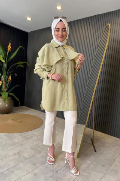 Önü Volanlı Gömlek Çağla Yeşili