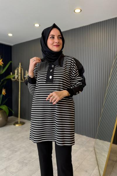 Orhan Çizgili Tunik Siyah