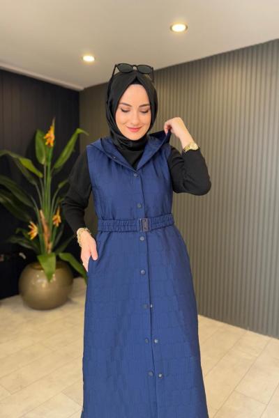 Orhan Önü Cıtcıt Detaylı Astarlı Yelek Lacivert Lacivert