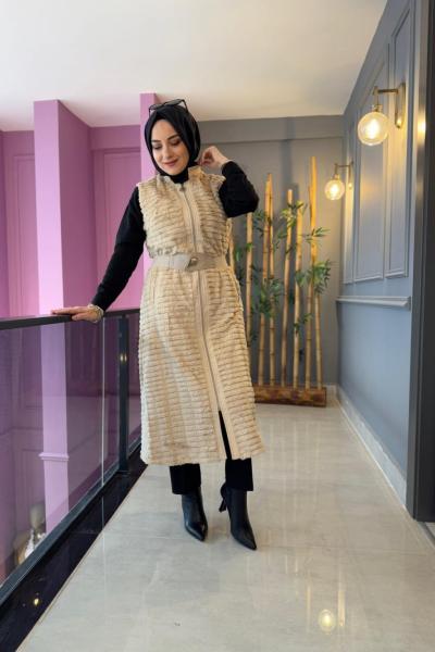 Orhan Tasarım Peluş Yelek Ekru Ekru