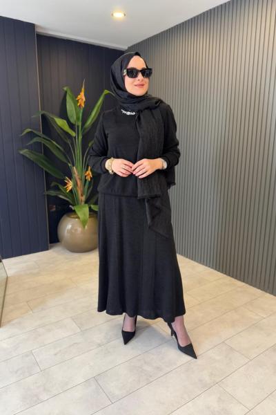 Orhan Yaka Taş Detaylı Takım Siyah Siyah