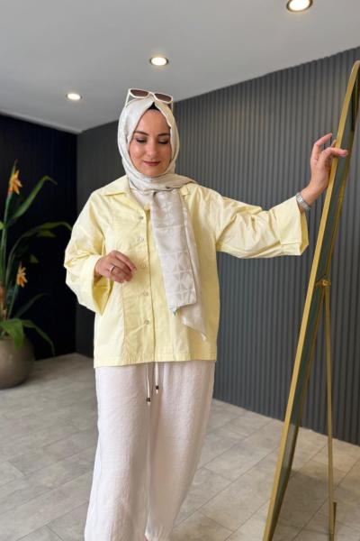 Pamuklu Poplin Gömlek Sarı