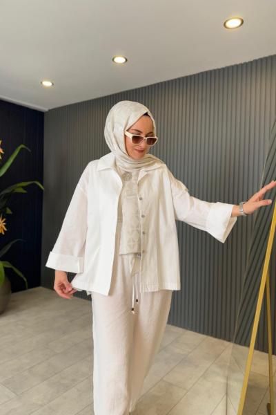 Pamuklu Poplin Gömlek Beyaz