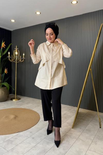 Parıltı Detaylı Gömlek Bej