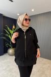 Peluş Kapşonlu İkili Takım Siyah