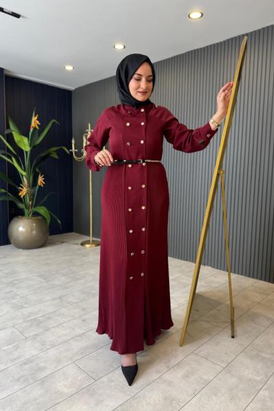 Pilise Detaylı Venessa Elbise Bordo