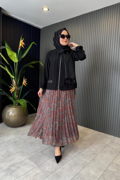 Plise Etekli Takım Siyah