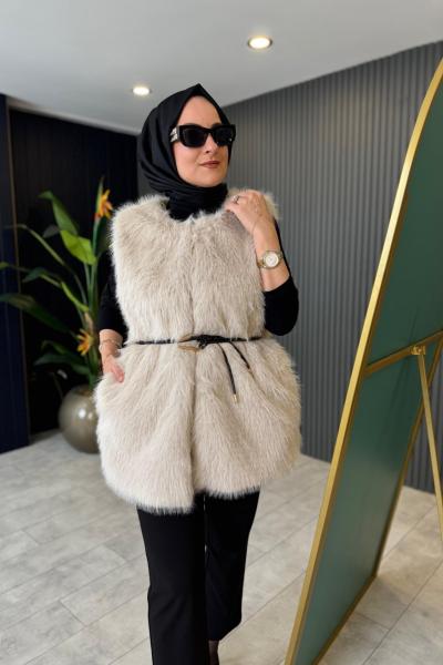 Premium Kürk Yelek Bej