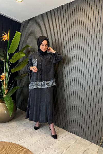 Pul Payet Garnili Takım Siyah