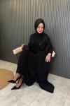 Pul Payet Eteği Şifon Abaya Siyah