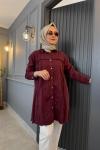 Püskllü Tencel Gömlek Bordo