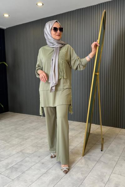 Püskül Detaylı Bambu Takım Yeşil