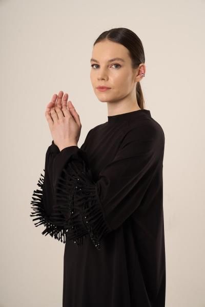 Qupra Kolu Püsküllü Flora Takım Siyah Siyah