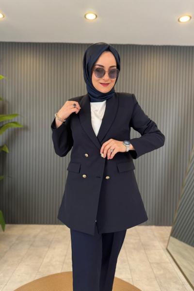 Şal Yaka Krep Ceket Lacivert