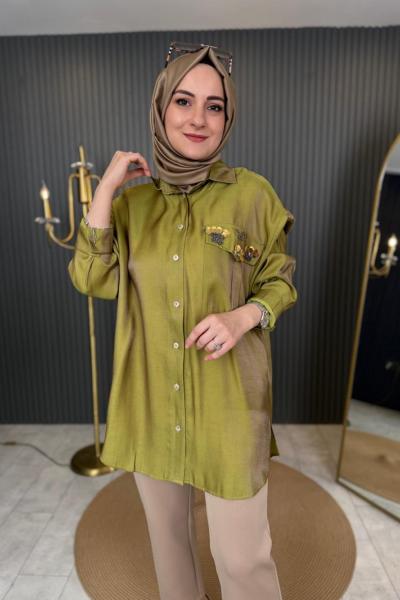 Silvis Taş İşlemeli Tunik Yağ Yeşili