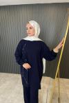 Taş Detaylı Bambu İkili Takım  Lacivert