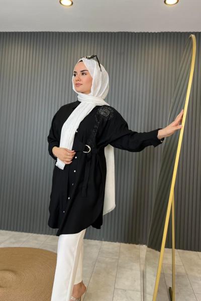 Taş İşlemeli Gömlek Siyah