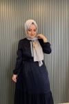Taşlı Jakar Elbise Lacivert