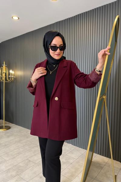 Tek Düğmeli Blazer Ceket Mürdüm