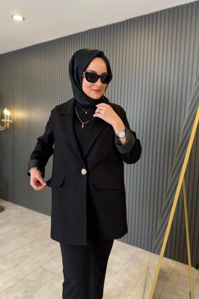 Tek Düğmeli Blazer Ceket Siyah