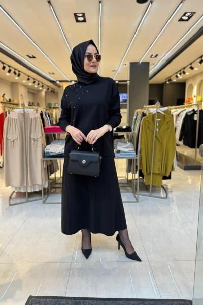 Tığ Triko Rayon Etekli Takım Siyah