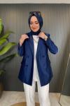 Touche Saten Blazer Ceket Lacivert
