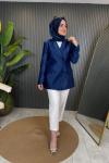 Touche Saten Blazer Ceket Lacivert