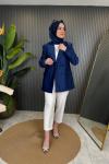 Touche Saten Blazer Ceket Lacivert