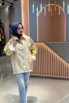 Touche Varaklı Oversize Denim Ceket  Gold