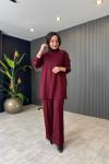 Vildane Pantolonlu Rahat Takım Bordo
