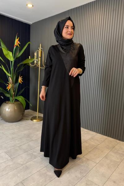 Yaka İşleme Detaylı Elbise Siyah