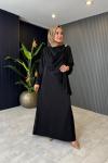 Yandan Pelerinli Şifon Elbise Siyah