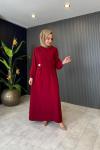 Yandan Pelerinli Şifon Elbise Bordo