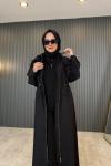 Yanları Çelik Garnili Belden Büzgülü Fermuarlı Dubai Kap Siyah