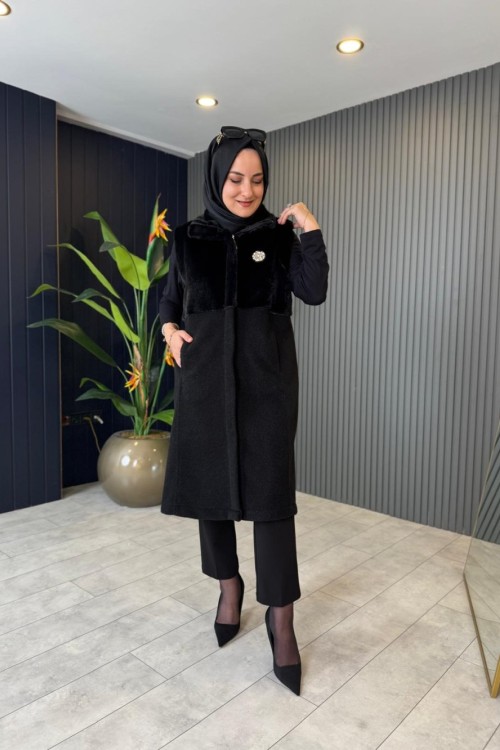 Veronica Keçe Angora Yelek Siyah